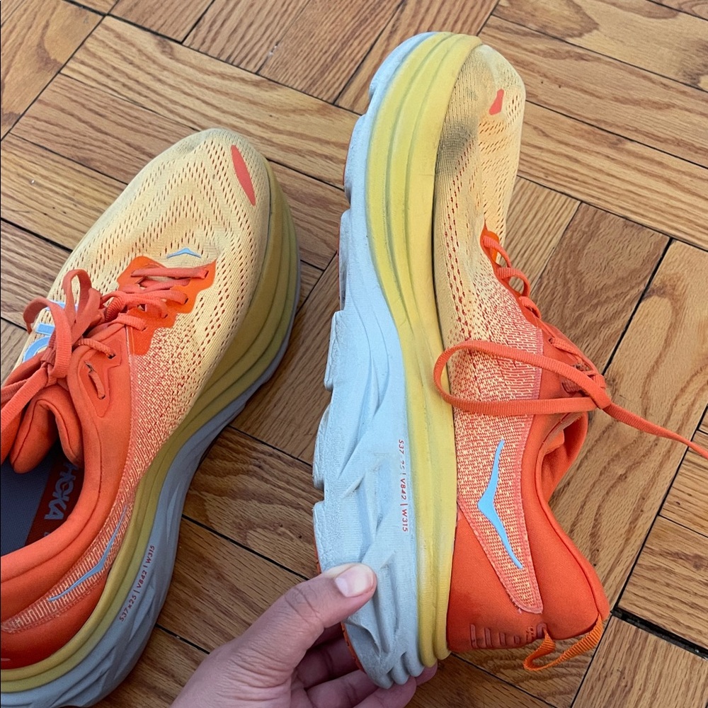 Hoka Men’s Bondi 8 Orange and Yellow Sneakers - Picture 8 of 12